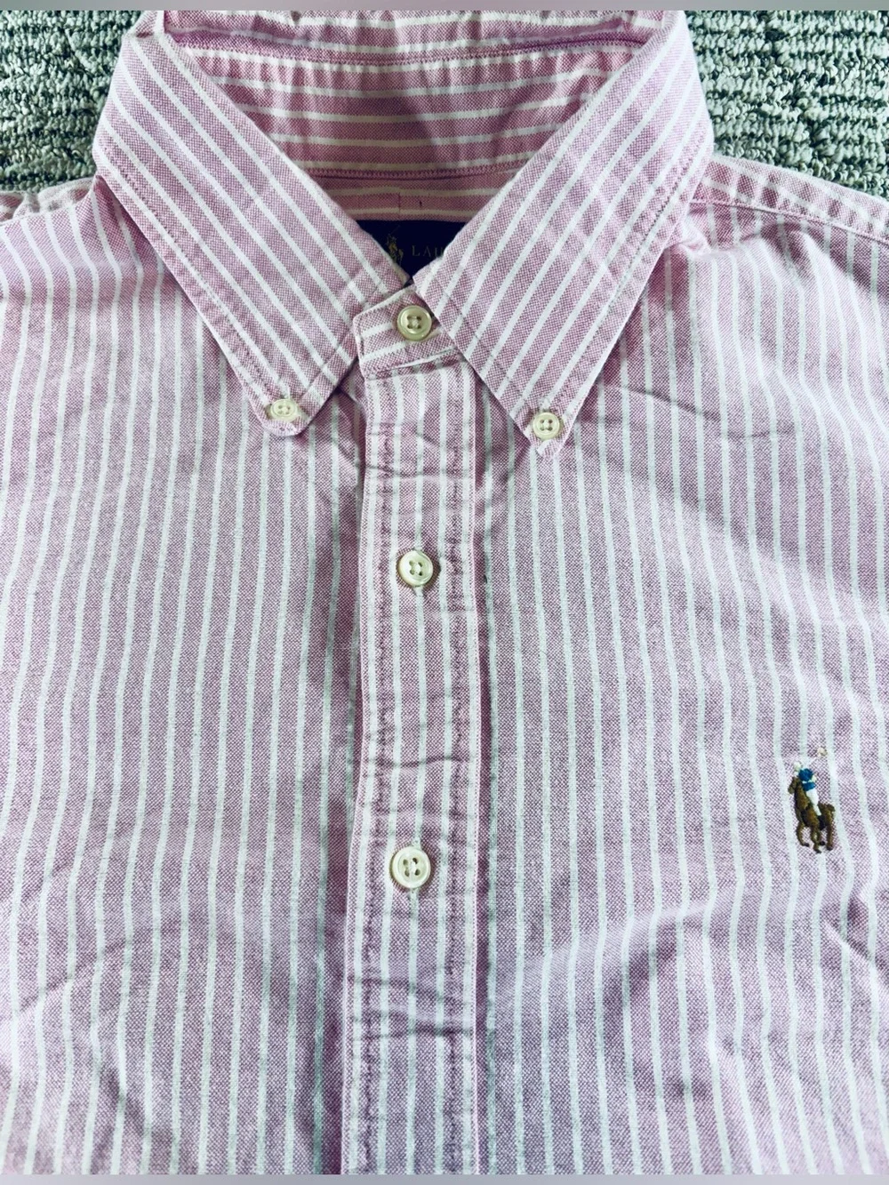 Polo Ralph Lauren Men’s Large Pink/White Striped Custom Fit Button Down Shirt